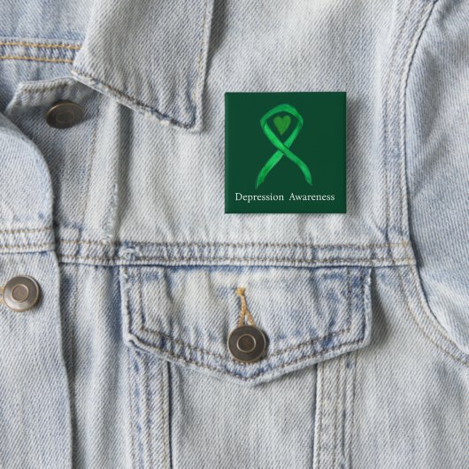 Depressie Bewustzijn Lint Groene Hart Pin Button (In situ)