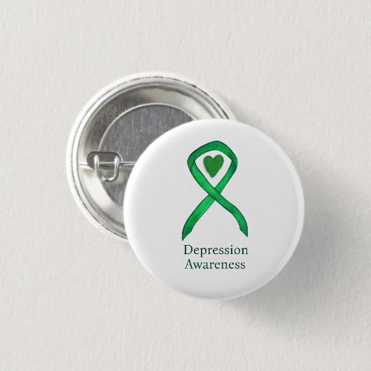 Depressie Bewustzijn Lint Groene Hart Pin Button (Voorkant /achterkant)