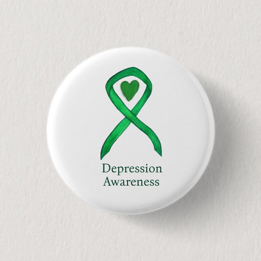 Depressie Bewustzijn Lint Groene Hart Pin Button (Voorkant)