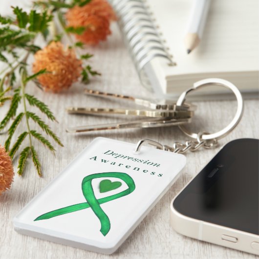 Depressie Bewustzijn Lint Hart Aangepaste Sleutelh Sleutelhanger (Voorkant Rechts)