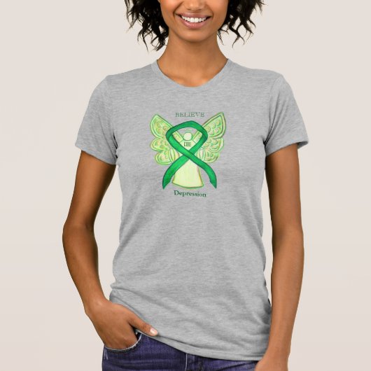 Depressie Groene bewustzijn Ribbon Angel Shirt (Voorkant)