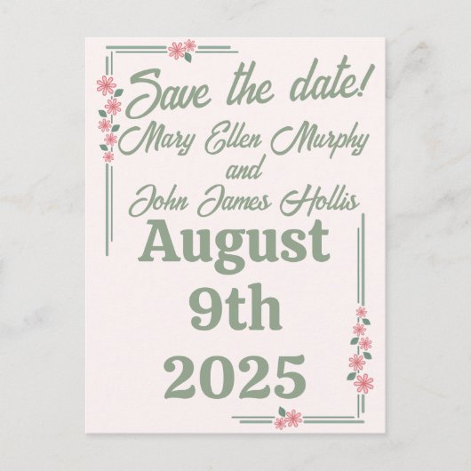 Depressie-tijdperk Vervaagde bloemen Save-the-Date Briefkaart (Voorkant)