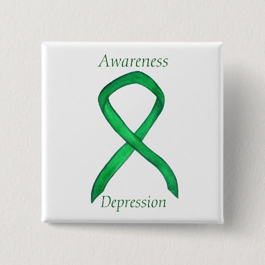 Depressiebewustzijn Aangepast groen lintje Vierkante Button 5,1 Cm (Voorkant)
