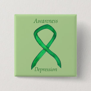 Depressiebewustzijn Aangepast groen lintje Vierkante Button 5,1 Cm