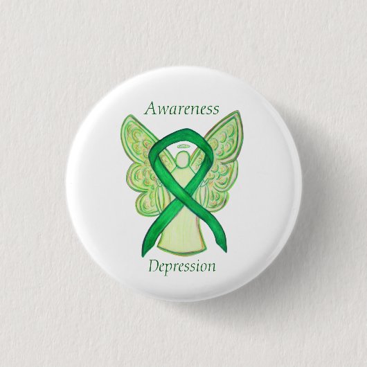 Depressiebewustzijn Angel Ribbon Pin Ronde Button 3,2 Cm (Voorkant)
