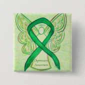 Depressiebewustzijn Angel Ribbon Pin Vierkante Button 5,1 Cm (Voorkant)