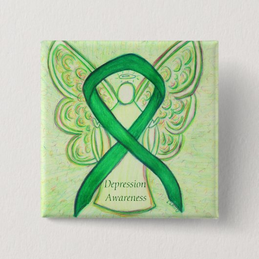 Depressiebewustzijn Angel Ribbon Pin Vierkante Button 5,1 Cm (Voorkant)