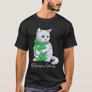 Depressiebewustzijn Maand Groene Lint Kat T-shirt