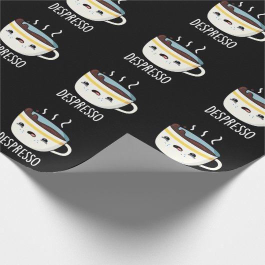 Depresso Funny Sad Espresso Coffee Pun Dark BG Cadeaupapier (Hoek)