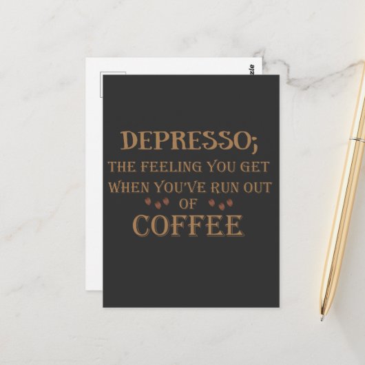 Depresso grappige drinker koffie citaten briefkaart (Voorkant / Achterkant in situ)