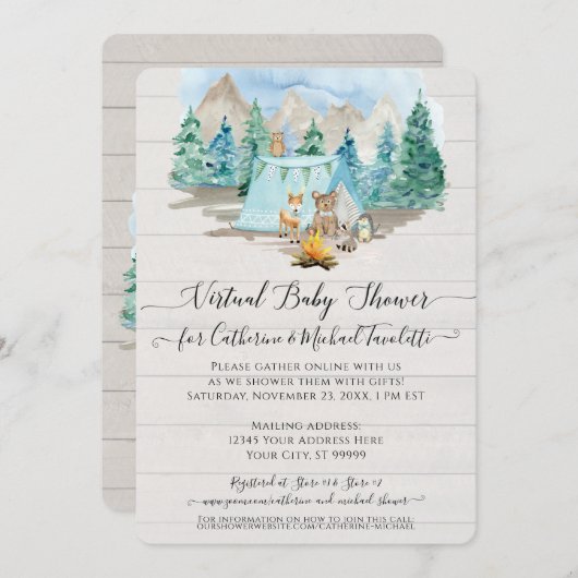 Der Beer Rustic Wood Virtual Baby shower Kaart (Voorkant / Achterkant)