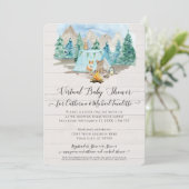 Der Beer Rustic Wood Virtual Baby shower Kaart (Staand voorkant)