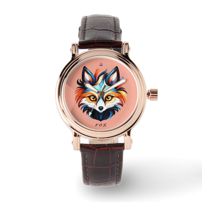 Der Bunte Fuchs - Kopf Portrait Horloge (Voorkant)