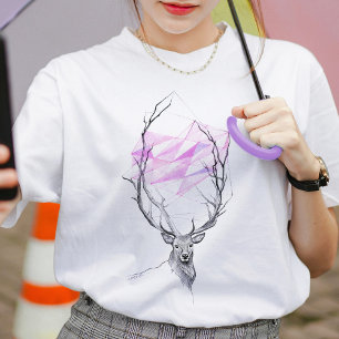 Der en roze geometrisch hart Elegant Animal art T-shirt