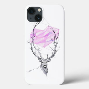 Der en roze geometrische harttekening Dierkunst iPhone 13 Hoesje