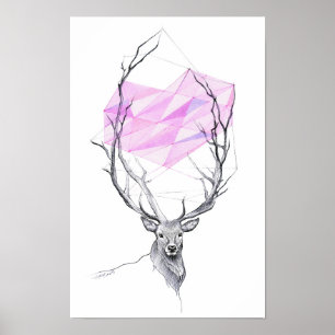 Der en roze geometrische harttekening Dierkunst Poster
