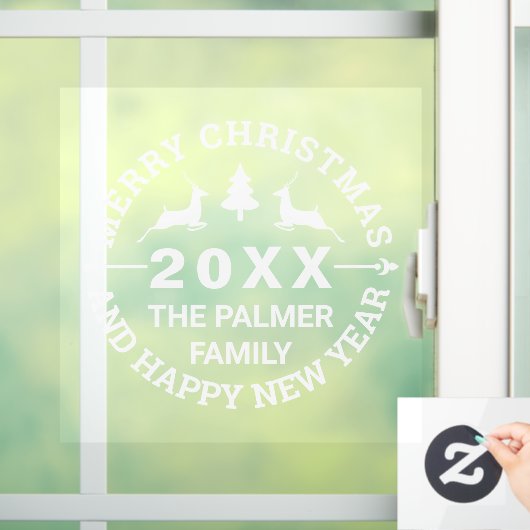 Der en tree Merry Kerstmis voeg naam toe Raamsticker (Huis)