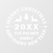 Der en tree Merry Kerstmis voeg naam toe Raamsticker (Vel)