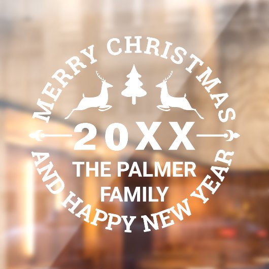 Der en tree Merry Kerstmis voeg naam toe Raamsticker (Vel 2)