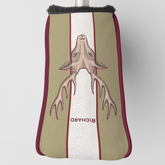 Der Head Antlers zwarte Etchings op Red White Tan Golfheadcover (Draai 90)