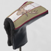 Der Head Antlers zwarte Etchings op Red White Tan Golfheadcover (3/4 voorkant)