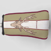 Der Head Antlers zwarte Etchings op Red White Tan Golfheadcover (Voorkant)