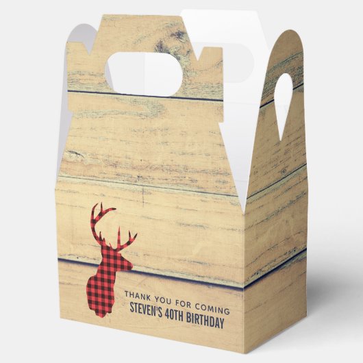 Der Head met Antlers op Faux Wood Bedankdoosjes (Geopend)