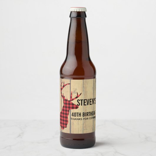 Der Head met Antlers op Faux Wood Bier Etiket (Voorkant)