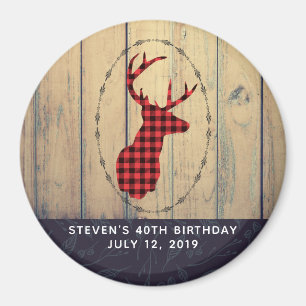 Der Head met Antlers op Faux Wood Birthday Magneet