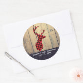 Der Head met Antlers op Faux Wood Birthday Ronde Sticker (Envelop)