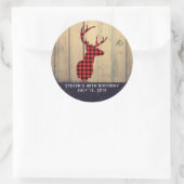 Der Head met Antlers op Faux Wood Birthday Ronde Sticker (Tas)
