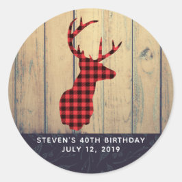 Der Head met Antlers op Faux Wood Birthday Ronde Sticker