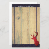 Der Head met Antlers op Faux Wood Briefpapier (Voorkant / Achterkant)