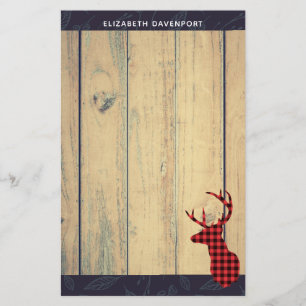 Der Head met Antlers op Faux Wood Briefpapier