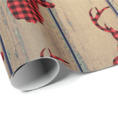 Der Head met Antlers op Faux Wood Cadeaupapier (Rol Hoek)