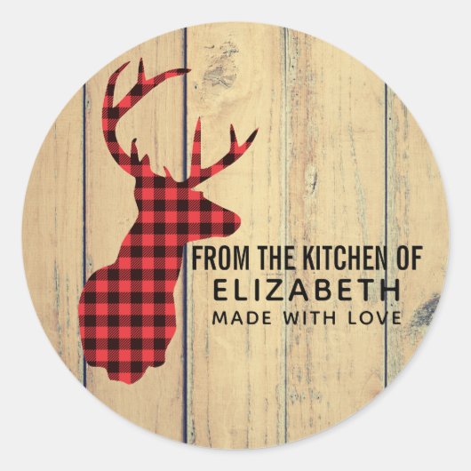 Der Head met Antlers op Faux Wood Kitchen Ronde Sticker (Voorkant)
