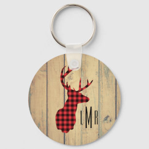 Der Head met Antlers op Faux Wood Sleutelhanger