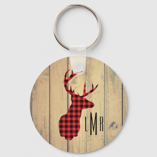 Der Head met Antlers op Faux Wood Sleutelhanger (Voorkant)