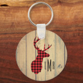 Der Head met Antlers op Faux Wood Sleutelhanger (Voorkant)
