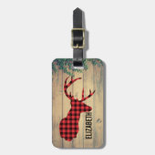 Der Head met Antlers op houten planken met bladere Bagagelabel (Voorkant verticaal)