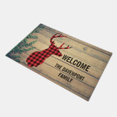 Der Head met Antlers op houten planken met bladere Deurmat (Schuin)