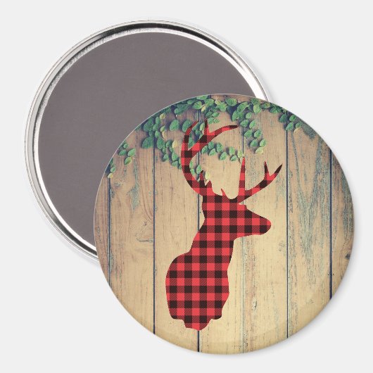 Der Head met Antlers op houten planken met bladere Magneet (Voorkant / Achterkant)