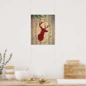 Der Head met Antlers op houten planken met bladere Poster (Keuken)