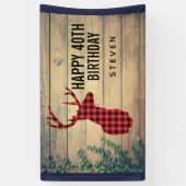 Der Head met Antlers op houten planken met bladere Spandoek (Verticaal)