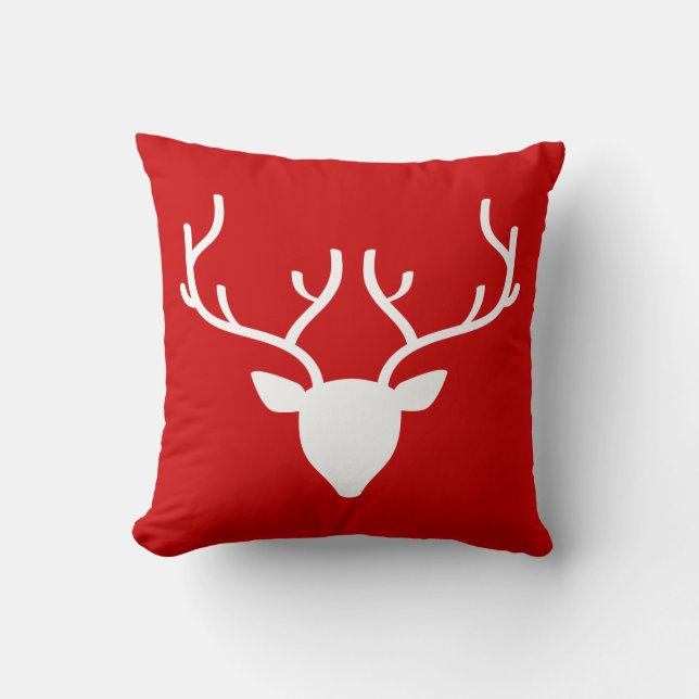 Der Head met Antlers Pillow op Santa Red Kussen (Voorkant)