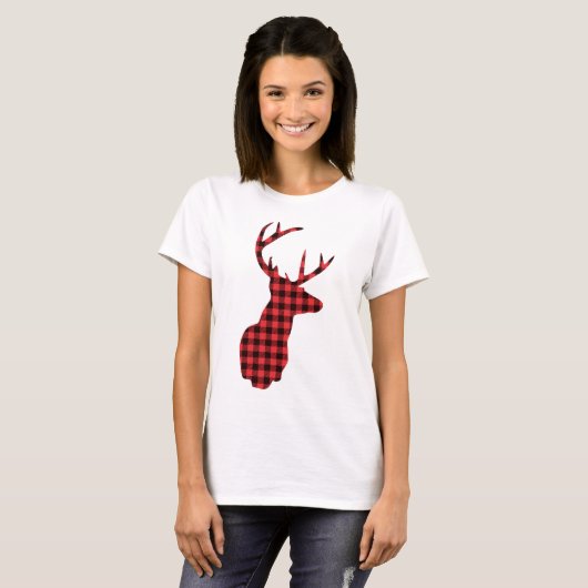 Der Head met Antlers - Red Pset Rustic T-shirt (Voorkant volledig)