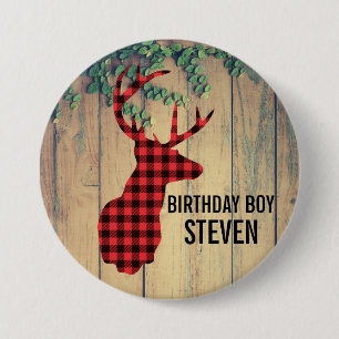 Der Head met Antlers - Rustic Red Pset Ronde Button 7,6 Cm