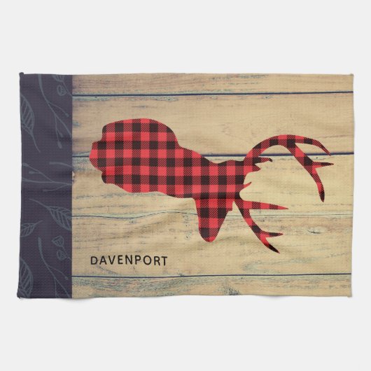 Der Head met Antlers - Rustic Red Pset Theedoek (Horizontaal)