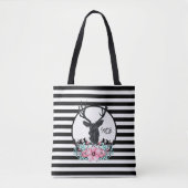 Der Head met roze bloemen bergen en monogram Tote Bag (Voorkant)