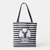 Der Head met roze bloemen bergen en monogram Tote Bag (Achterkant)